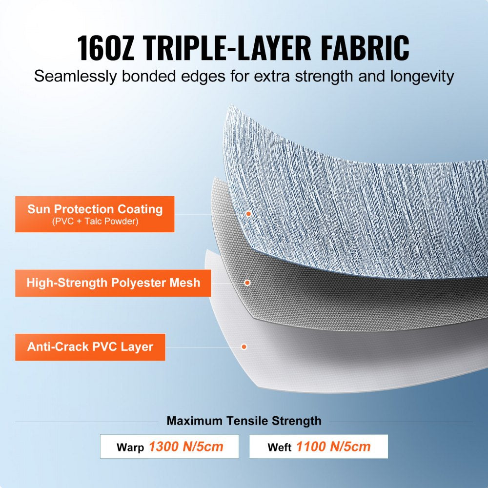 RV Awning Fabric Replacement, 17`2" Fabric Length for 18` Awning, Heavy Duty 3-Ply 16oz PVC Camper Awning Fabric, Waterproof & UV Protection Outdoor Canopy for RV, Trailer, Motorhome, Blue Fade