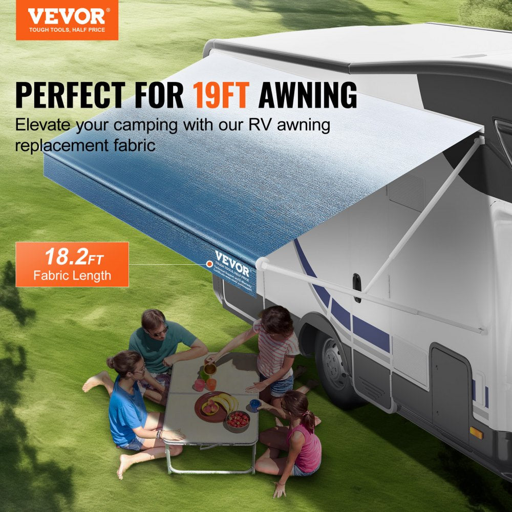 RV Awning Fabric Replacement, 18`2" Fabric Length for 19` Awning, Heavy Duty 3-Ply 16oz PVC Camper Awning Fabric, Waterproof & UV Protection Outdoor Canopy for RV, Trailer, Motorhome, Blue Fade