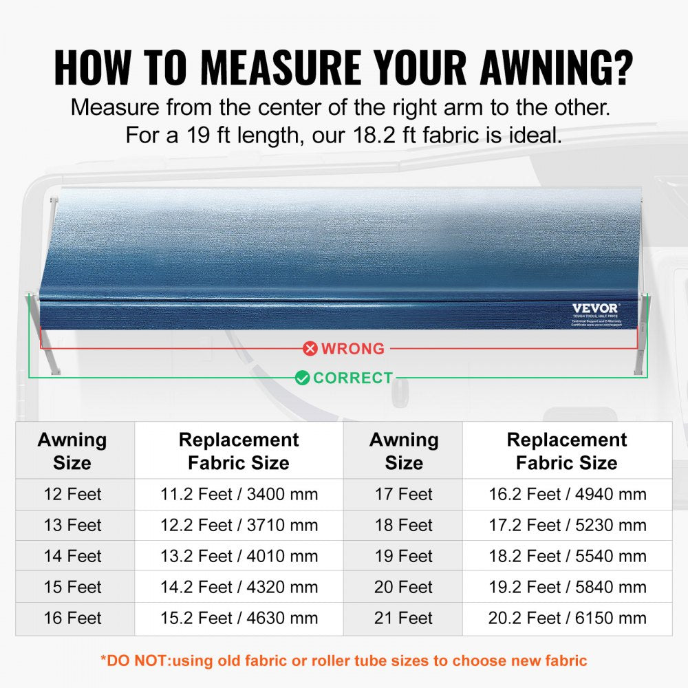 RV Awning Fabric Replacement, 18`2" Fabric Length for 19` Awning, Heavy Duty 3-Ply 16oz PVC Camper Awning Fabric, Waterproof & UV Protection Outdoor Canopy for RV, Trailer, Motorhome, Blue Fade