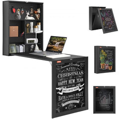 Wall Mounted Desk, Fold out Convertible Desk, Multi-Function Folding Wall Table with Chalkboard for Home Office, Space Saving Computer Desk with Storage Area