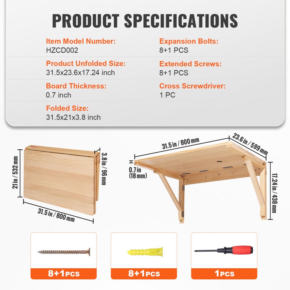 Wall Mounted Folding Table, Wall Mounted Drop Leaf Tables, Solid Wood Floating Desk for Dining, Laundry Room, Office, 31.5" x 23.58" x 17.24" Fold Down Desk