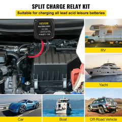 Split Charge Relay Kit, 6mtr 12V, Automatic Dual Battery Isolator Kit with 140AMP Voltage Sense Relay VSR, Compatible with RV Marine Car Vehicle Truck Caravan Camper Yacht ATV UTV Boats Workshop