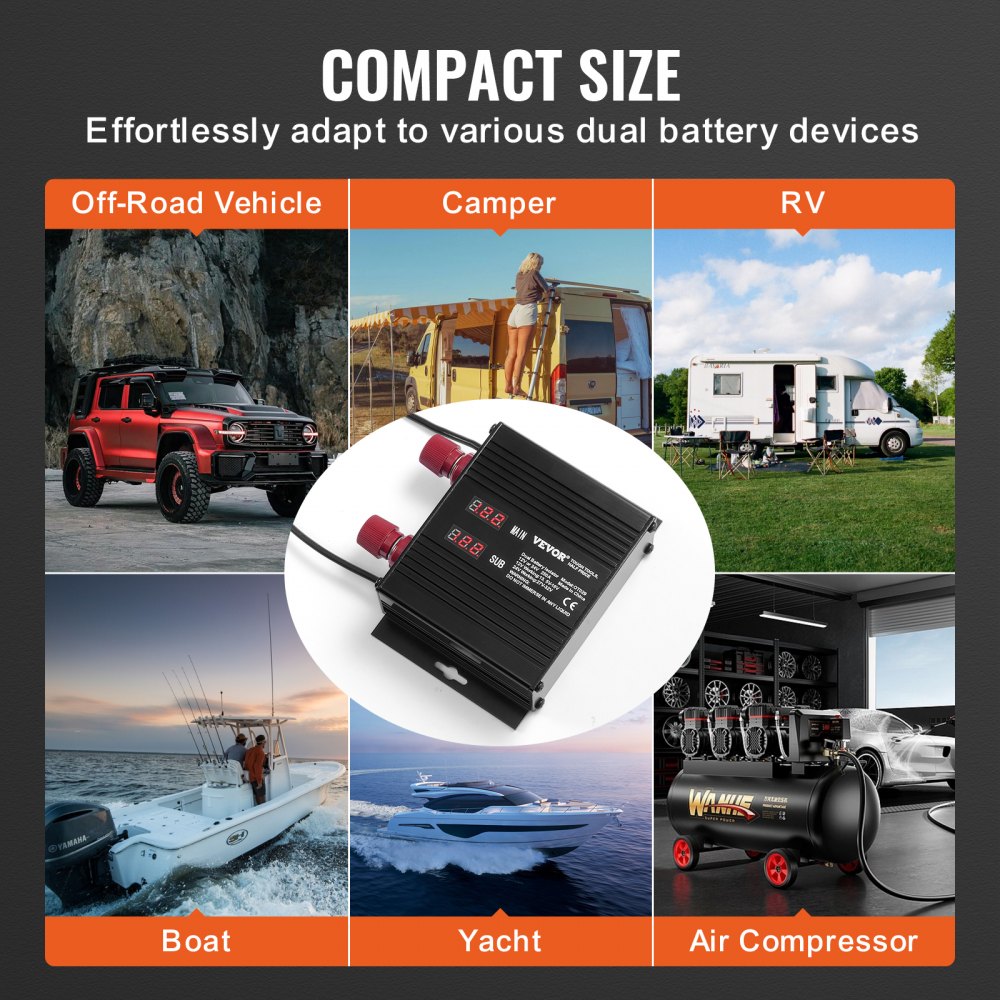 250 AMP Dual Battery Smart Isolator, 12V/24V, Universal VSR Voltage Sensitive Relay Battery Isolator Intelligent with LCD Screen, for Car Truck ATV RV Battery Starter Controller Power Switch