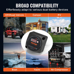 Dual Battery Isolator Kit, 12V 140Amp, Manual and Auto Modes VSR Voltage Sensitive Relay with LCD Screen, Smart Battery Isolator for ATV UTV RV Camper Off-Road Vehicle Caravan Truck Boat Yacht