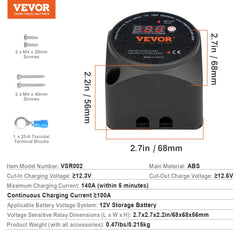Dual Battery Isolator Kit, 12V 140Amp, Manual and Auto Modes VSR Voltage Sensitive Relay with LCD Screen, Smart Battery Isolator for ATV UTV RV Camper Off-Road Vehicle Caravan Truck Boat Yacht