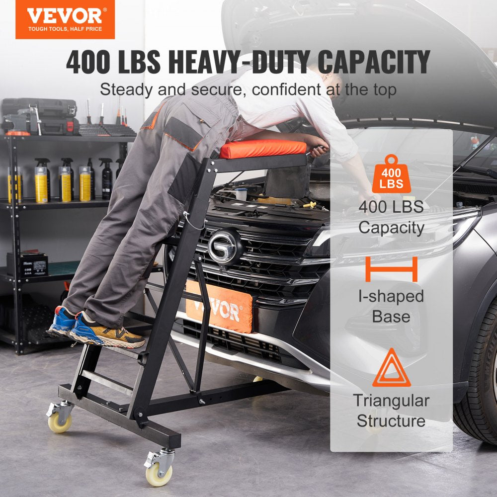 Top Automotive Creeper, Engine Creeper with Adjustable Height 45.7" to 66.3", 400 LBS Capacity High Creeper, 4 Swivel Caster Wheels, Heavy Duty Foldable Creeper for Auto Repair and Maintenance