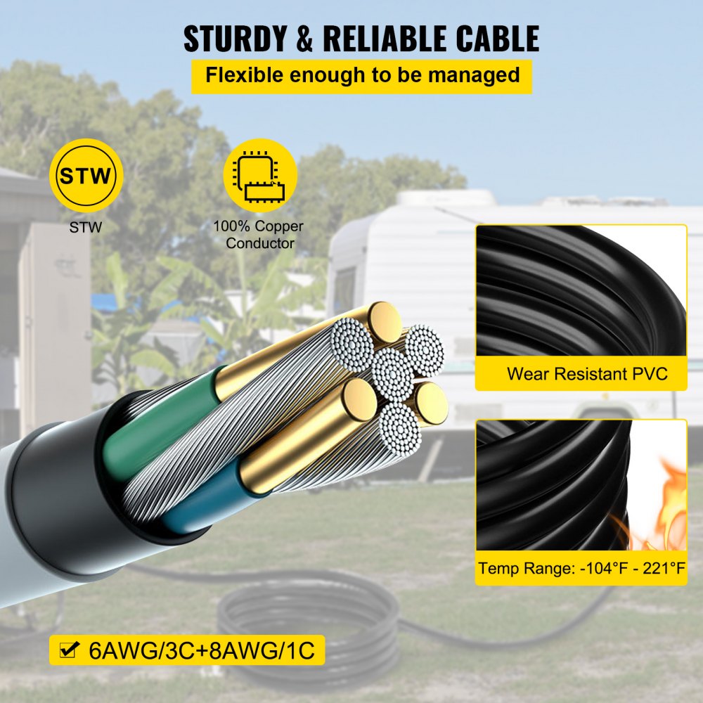 10Ft 50 Amp Generator Extension Cord STW 6/3 + 8/1 Generator Cord 125V 250V Generator Power Cord N14-50P & SS2-50R & CS6364 Twist Lock Connectors