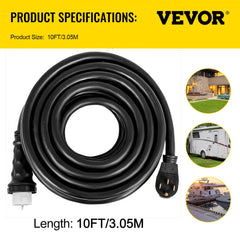 10Ft 50 Amp Generator Extension Cord STW 6/3 + 8/1 Generator Cord 125V 250V Generator Power Cord N14-50P & SS2-50R & CS6364 Twist Lock Connectors