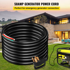 15Ft 50 Amp Generator Extension Cord 4 Wire 6 Gauge STW 6/3+8/1 Generator Cord 125V 250V Generator Power Cord N14-50P & SS2-50R Portable Handle (15Ft 50 Amp)