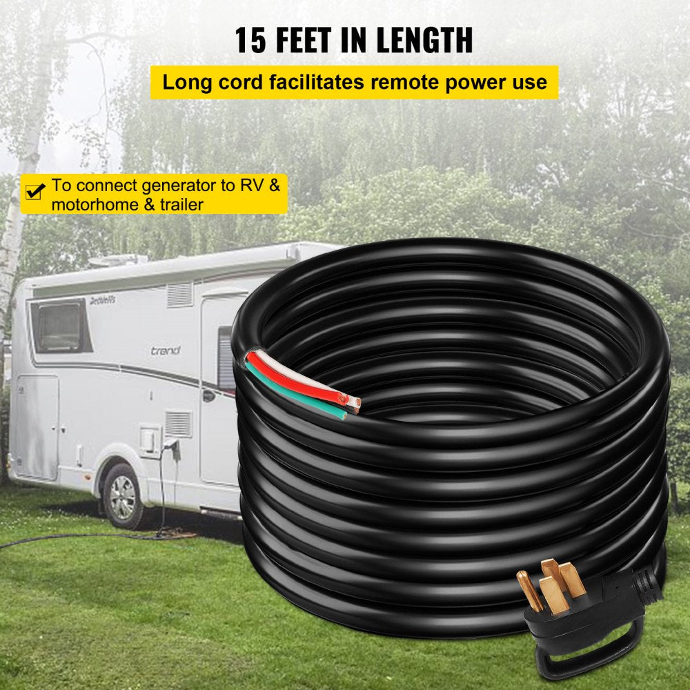 15Ft 50 Amp Generator Extension Cord 4 Wire 6 Gauge STW 6/3+8/1 Generator Cord 125V 250V Generator Power Cord N14-50P & SS2-50R Portable Handle (15Ft 50 Amp)