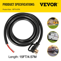 15Ft 50 Amp Generator Extension Cord 4 Wire 6 Gauge STW 6/3+8/1 Generator Cord 125V 250V Generator Power Cord N14-50P & SS2-50R Portable Handle (15Ft 50 Amp)