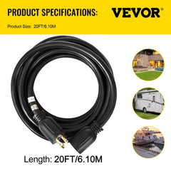 Bostome 30A generator extension cord, 20ft long, with a twist-lock NEMA L14-30P connector.