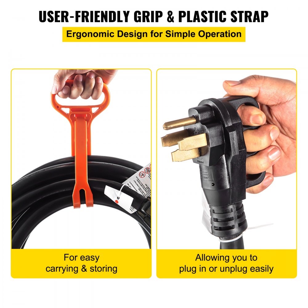 Bostome 50A 20FT generator power cord with twist-lock plug and ergonomic handle for easy use.