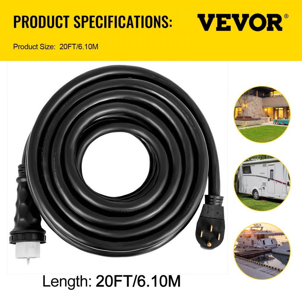 20Ft 50 Amp Generator Extension Cord STW 6/3 + 8/1 Generator Cord 125V 250V Generator Power Cord N14-50P & SS2-50R & CS6364 Twist Lock Connectors