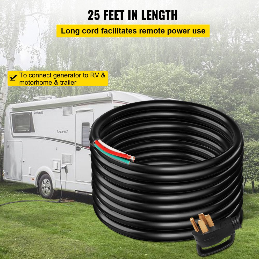 25Ft 50Amp Generator Extension Cord 6 Gauge STW 6/3+8/1 Generator Cord Generator Power Cord N14-50P to Bare Wire Cut Wire Cord Extension Power Cord RV Motor Home Generator Portable