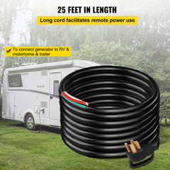 25Ft 50Amp Generator Extension Cord 6 Gauge STW 6/3+8/1 Generator Cord Generator Power Cord N14-50P to Bare Wire Cut Wire Cord Extension Power Cord RV Motor Home Generator Portable