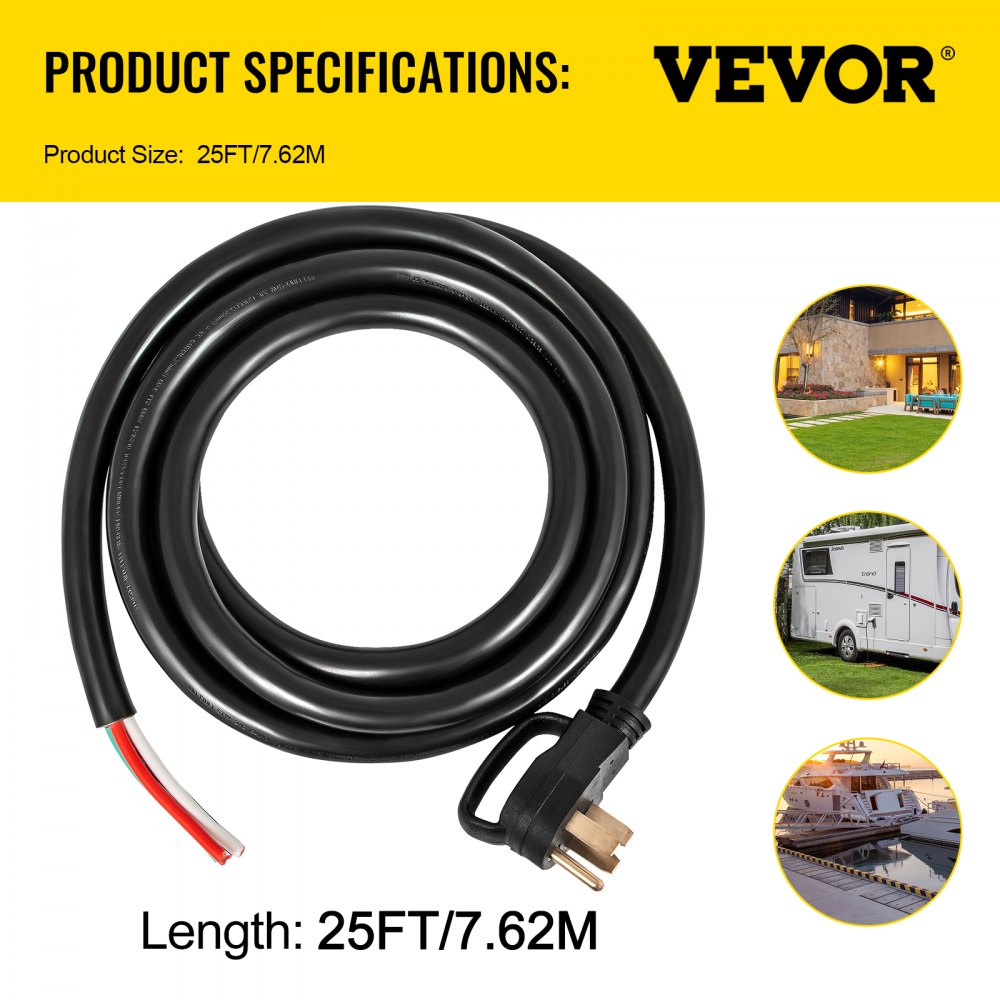 25Ft 50Amp Generator Extension Cord 6 Gauge STW 6/3+8/1 Generator Cord Generator Power Cord N14-50P to Bare Wire Cut Wire Cord Extension Power Cord RV Motor Home Generator Portable