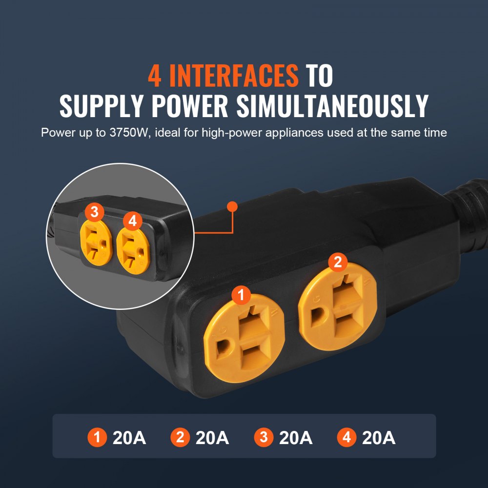 30-Amp Generator Extension Cord, 25 Feet, 125V 3750W Heavy Duty Generator Outdoor Power Cord, NEMA L14-30P / Four NEMA 5-20R STJW Flexible Power Cable with Twist Lock Connectors, for Generators