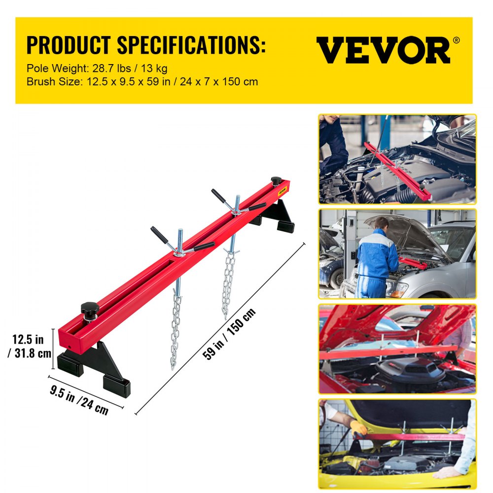 Engine Support Bar 1100 Lbs Capacity Engine Transverse Bar Engine Hoist 2 Point Lift Holder Hoist Dual Hooks, Engine Hoist Keeps Engine Stable for Home Garages & Auto Repair Shop