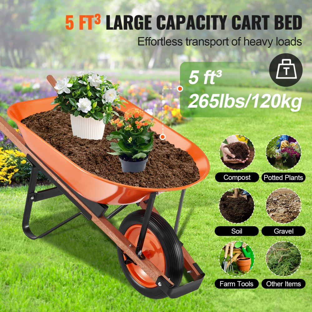 Wheelbarrow Cart One Wheel Garden Dump Cart 330 lbs Yard Utility Cart