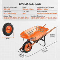 Wheelbarrow Cart One Wheel Garden Dump Cart 330 lbs Yard Utility Cart