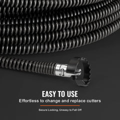 Drain Cleaning Cable 100 FT x 5/8 Inch, Professional Sectional Drain Cleaner Cable with 7 Cutters for 0.8" to 3.9" Pipes, Hollow Core Sewer Drain Auger Cable for Sink, Floor Drain, Toilet