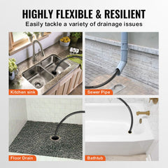 Drain Cleaning Cable 100 FT x 5/8 Inch, Professional Sectional Drain Cleaner Cable with 7 Cutters for 0.8" to 3.9" Pipes, Hollow Core Sewer Drain Auger Cable for Sink, Floor Drain, Toilet