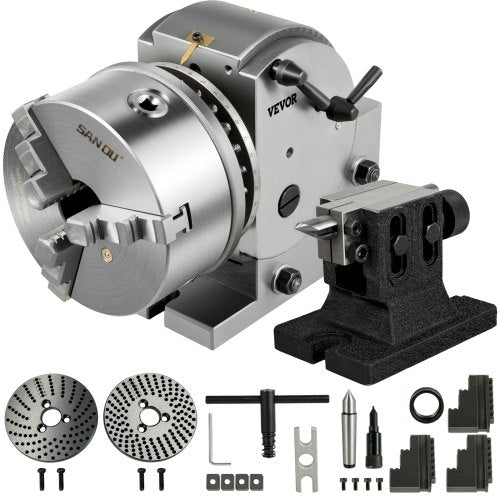 6-inch 3-jaw chuck milling machine with adjustable dividing plates and MT3 tailstock.