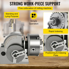 Bostome BS-1 Dividing Head Set with a 6" 3-jaw chuck for precise milling and indexing tasks.