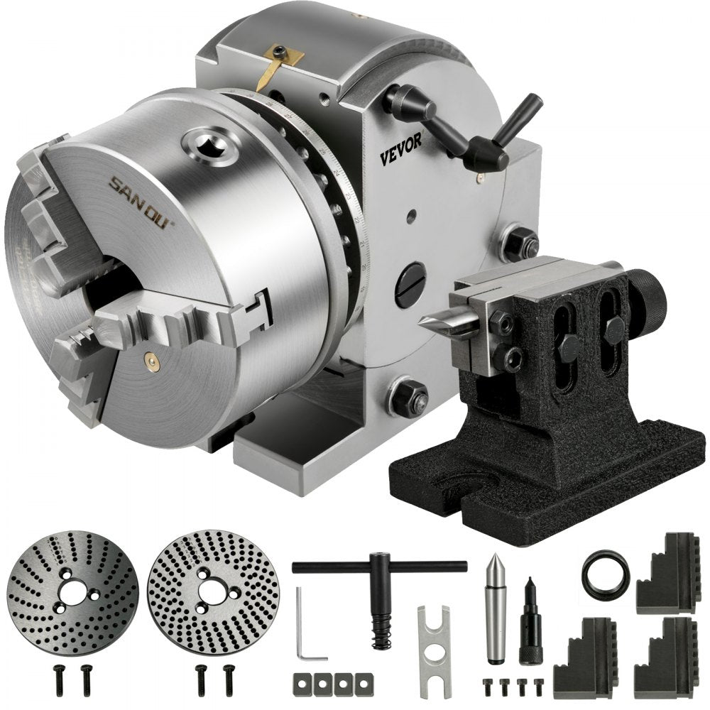 Bostome BS-1 Dividing Head Set with a 6" 3-jaw chuck for precise milling and indexing tasks.