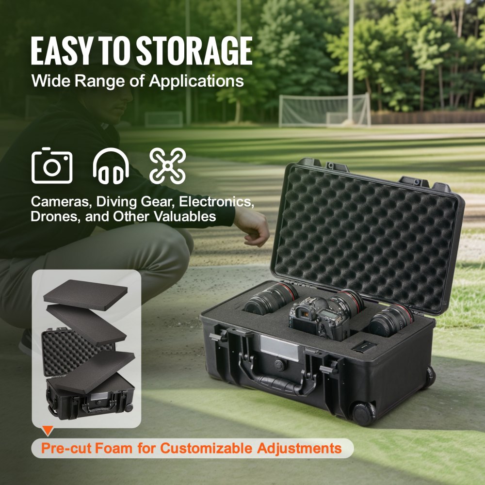 1.58 Cu.ft Weatherproof Hard Case with Retractable Pull Handles & Wheels