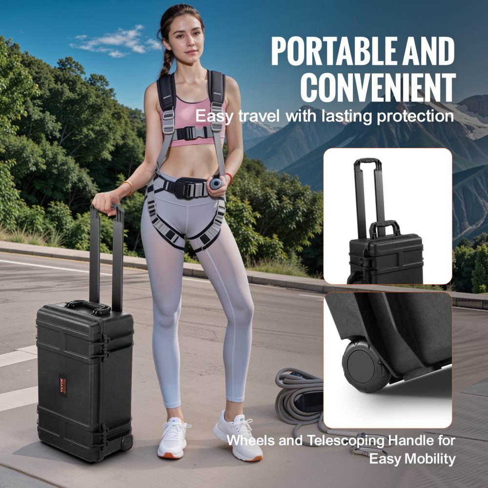 1.58 Cu.ft Weatherproof Hard Case with Retractable Pull Handles & Wheels