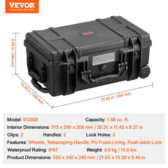 1.58 Cu.ft Weatherproof Hard Case with Retractable Pull Handles & Wheels
