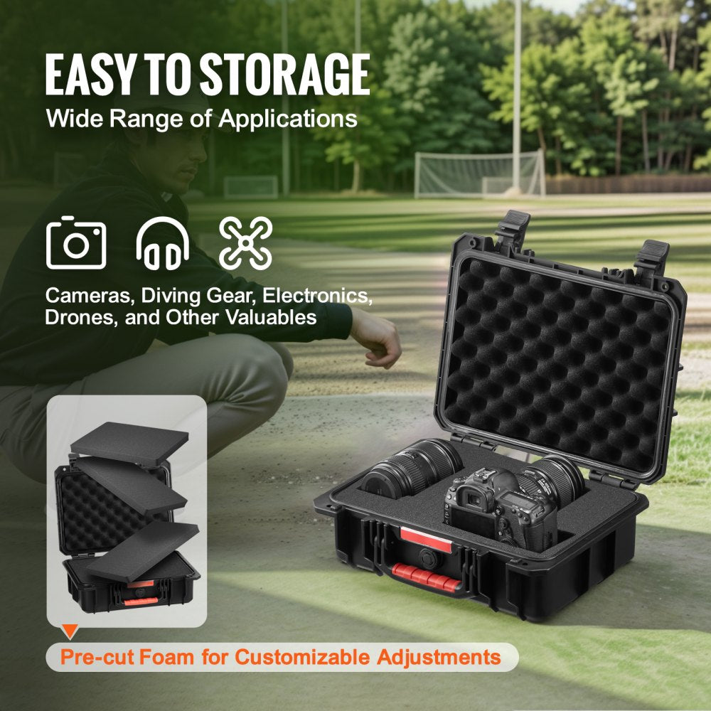 0.56 Cu.ft Weatherproof Hard Case with Handle Clips Padlock Holes PU Foam Protect Pistol, Microphone, and Camera Equipment
