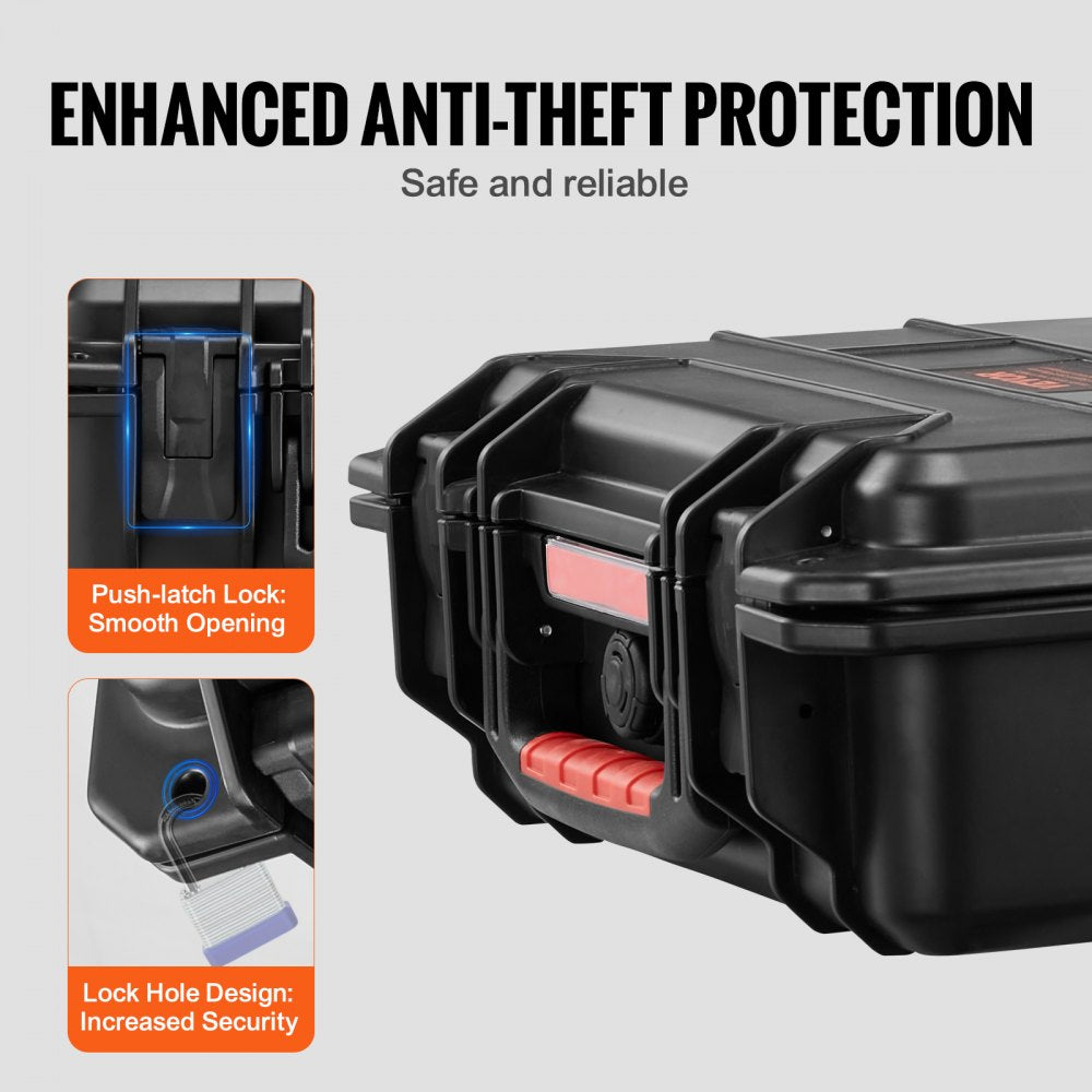 0.56 Cu.ft Weatherproof Hard Case with Handle Clips Padlock Holes PU Foam Protect Pistol, Microphone, and Camera Equipment