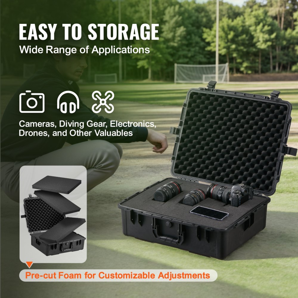 2.4 Cu.ft Weatherproof Hard Case with Handle Clips Padlock Holes Foam