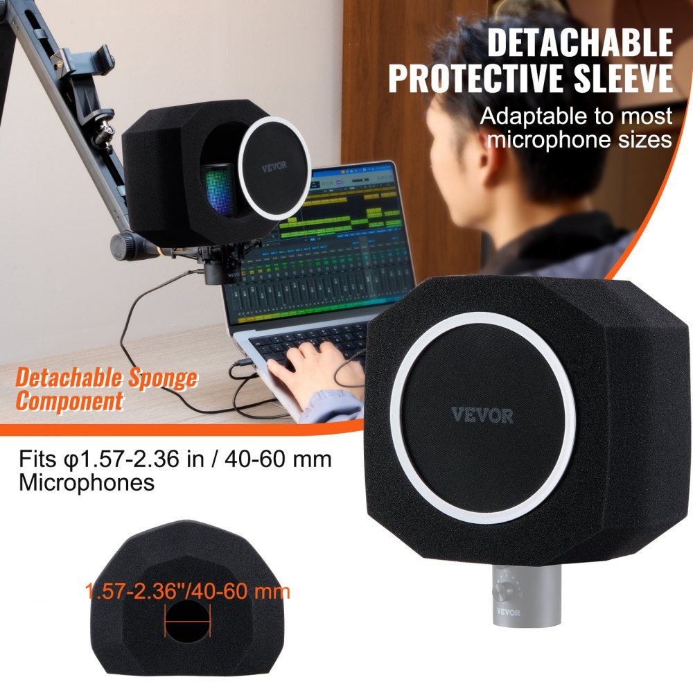 Microphone Isolation Ball, High-Density Acoustic Foam, Windscreen Isolation Shield with Dual-Layered Pop Filter, for φ1.57 to 2.36 in Microphones Vocal Isolation Booth Noise Reflection Reduction