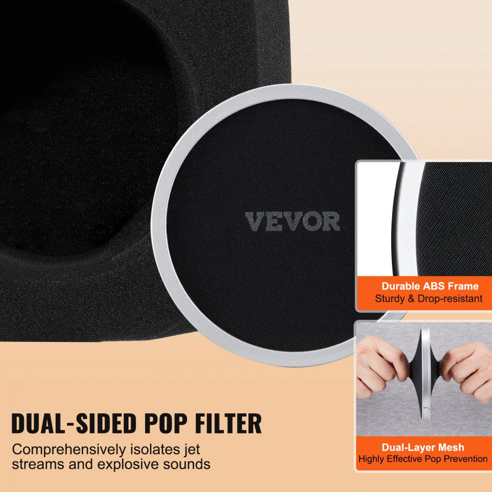 Microphone Isolation Ball, High-Density Acoustic Foam, Windscreen Isolation Shield with Dual-Layered Pop Filter, for φ1.57 to 2.36 in Microphones Vocal Isolation Booth Noise Reflection Reduction
