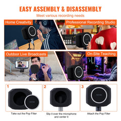 Microphone Isolation Ball, High-Density Acoustic Foam, Windscreen Isolation Shield with Dual-Layered Pop Filter, for φ1.57 to 2.36 in Microphones Vocal Isolation Booth Noise Reflection Reduction