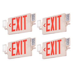 Bostome LED exit sign with red letters and emergency lights, featuring battery backup.