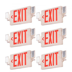 LED Exit Sign with Emergency Lights, Two Heads Emergency Exit Light with Battery Backup, Combo Red Letter Fire Exit Lighting, Commercial Exit Signs for Business, White Tested to UL Standards