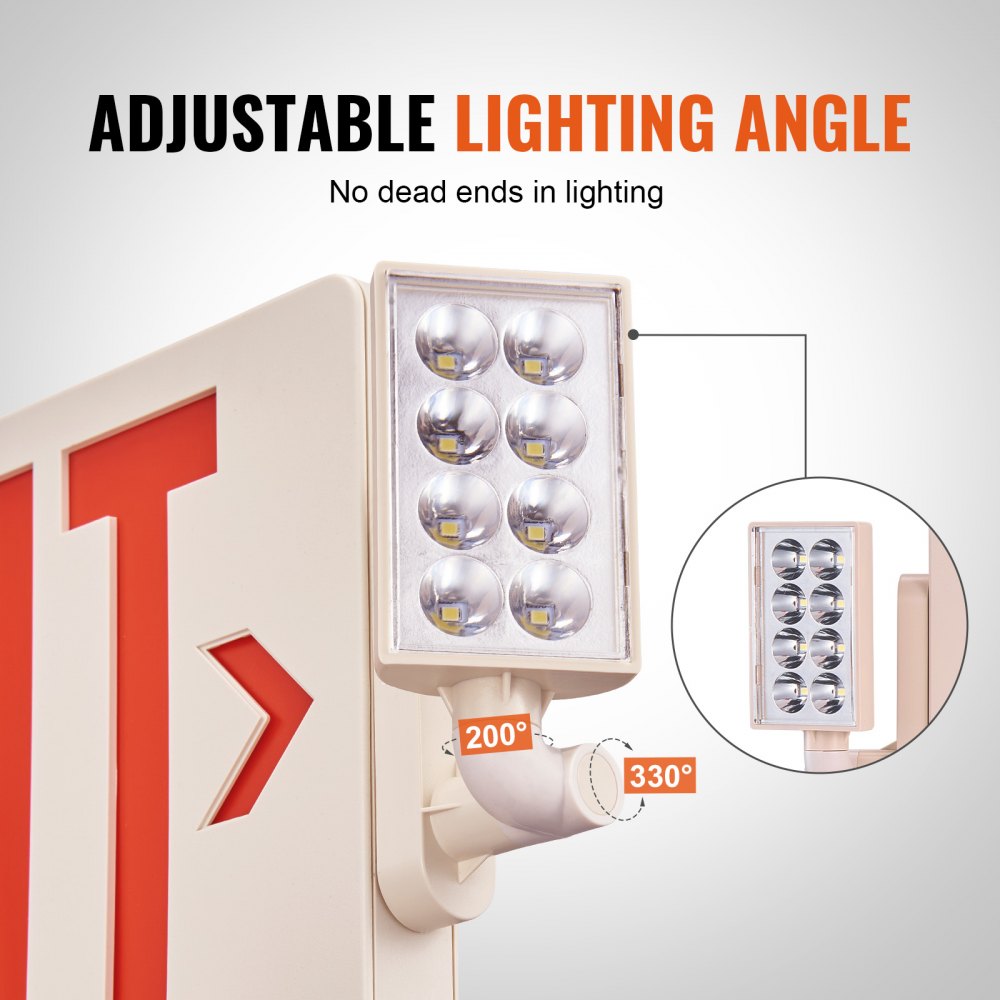 LED Exit Sign with Emergency Lights, Two Heads Emergency Exit Light with Battery Backup, Combo Red Letter Fire Exit Lighting, Commercial Exit Signs for Business, White Tested to UL Standards