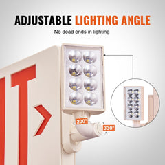 LED Exit Sign with Emergency Lights, Two Heads Emergency Exit Light with Battery Backup, Combo Red Letter Fire Exit Lighting, Commercial Exit Signs for Business, White Tested to UL Standards