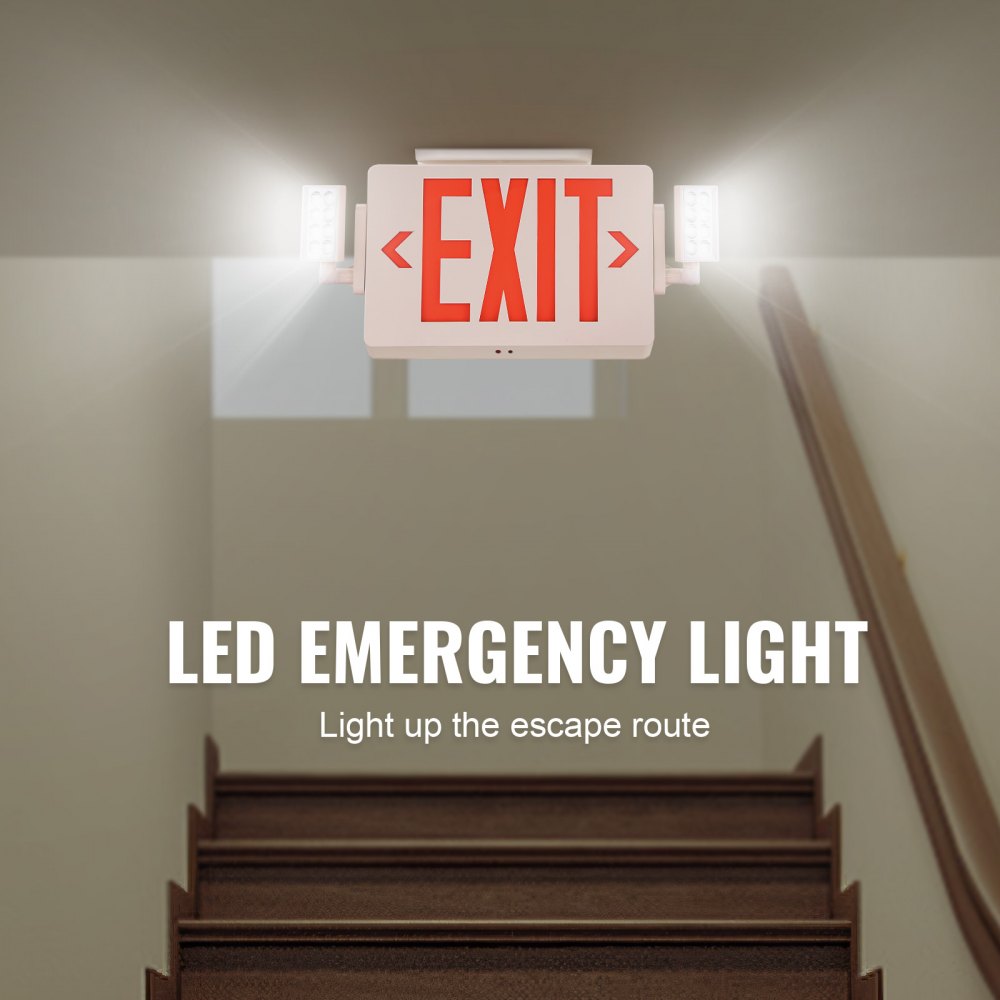 LED Exit Sign with Emergency Lights, Two Heads Emergency Exit Light with Battery Backup, Combo Red Letter Fire Exit Lighting, Commercial Exit Signs for Business, White Tested to UL Standards