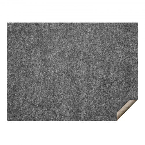 Gray felt rug pad with a curled corner revealing the tan underside.