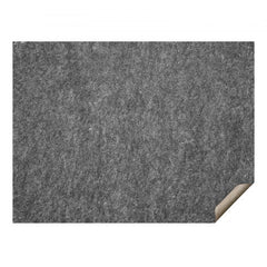 Gray felt rug pad with a curled corner revealing the tan underside.
