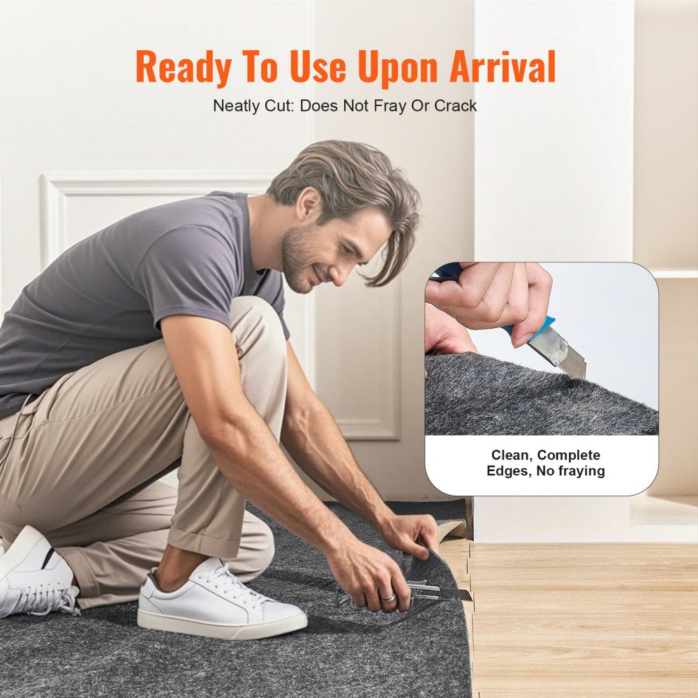 Gray and brown non-slip rug pad, 0.24" thick, measuring 25" x 94.5", made of polyester.