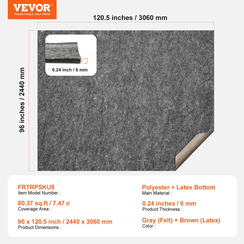 Bostome non-slip rug pad gripper in 8x10 inches, 0.24 inches thick, made of polyester felt.