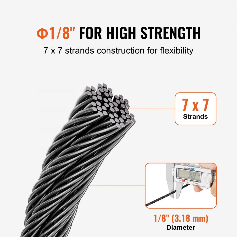 T316 Stainless Steel Cable 1/8" 7x7 Steel Wire Rope 500 ft Cable Railing