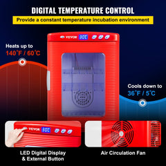 Red Reptile Incubator 25L Scientific Lab Incubator Digital Incubator Cooling and Heating 5-60°C Reptile Egg Incubator 12V/110V Work for Small Reptiles
